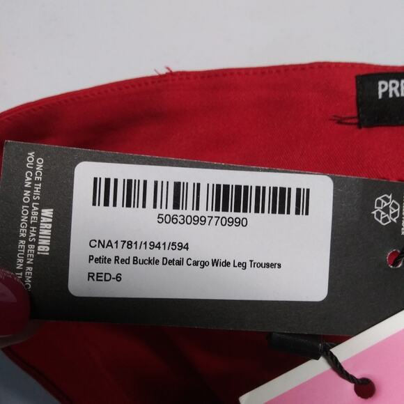 Pretty Little Thing Petite Red Buckle Detail Cargo Wide Leg Pants Size 2 - Picture 7 of 8